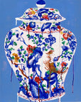 Blue and Gold Lidded Jar with Pheasant, 16"x20" Painting