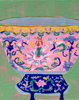 Pink and Blue Footed Bowl, 6"x6" Painting