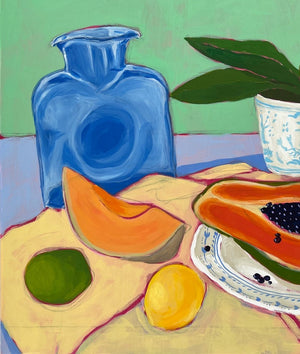 Still Life with Glass Water Bottle, 30"x30" Painting