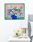 Teal Lines and Flowers, 16"x20" Painting