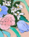 Teal Lines and Flowers, 16"x20" Painting
