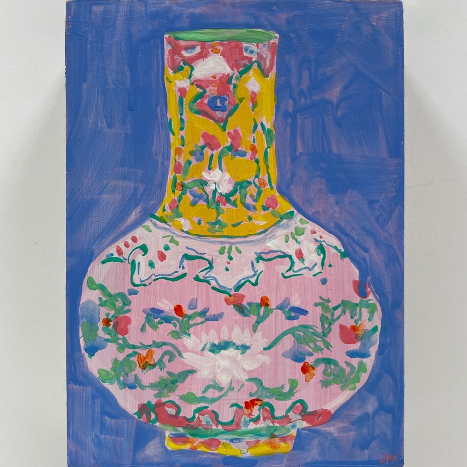 Pink and Yellow Vase, 5"x7" Painting