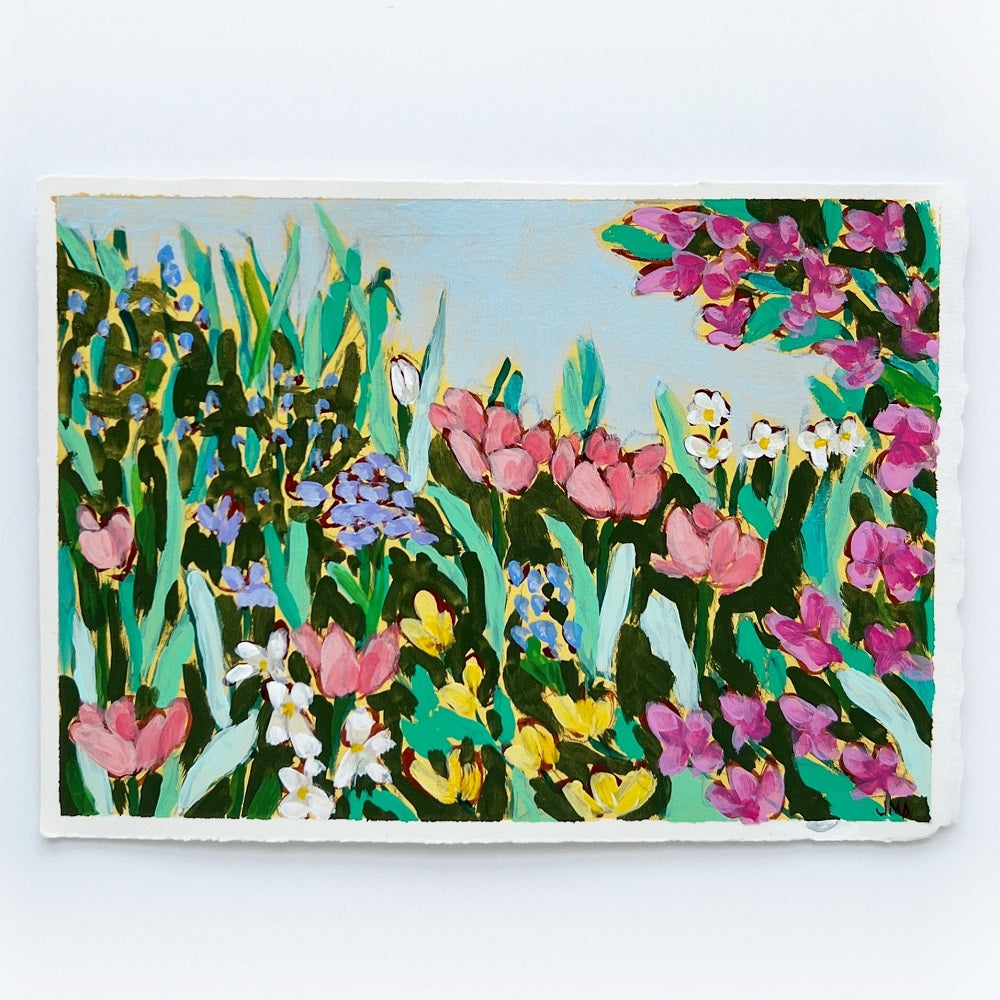 Along the Pond, 5x7" painting on paper // 10"x12" framed