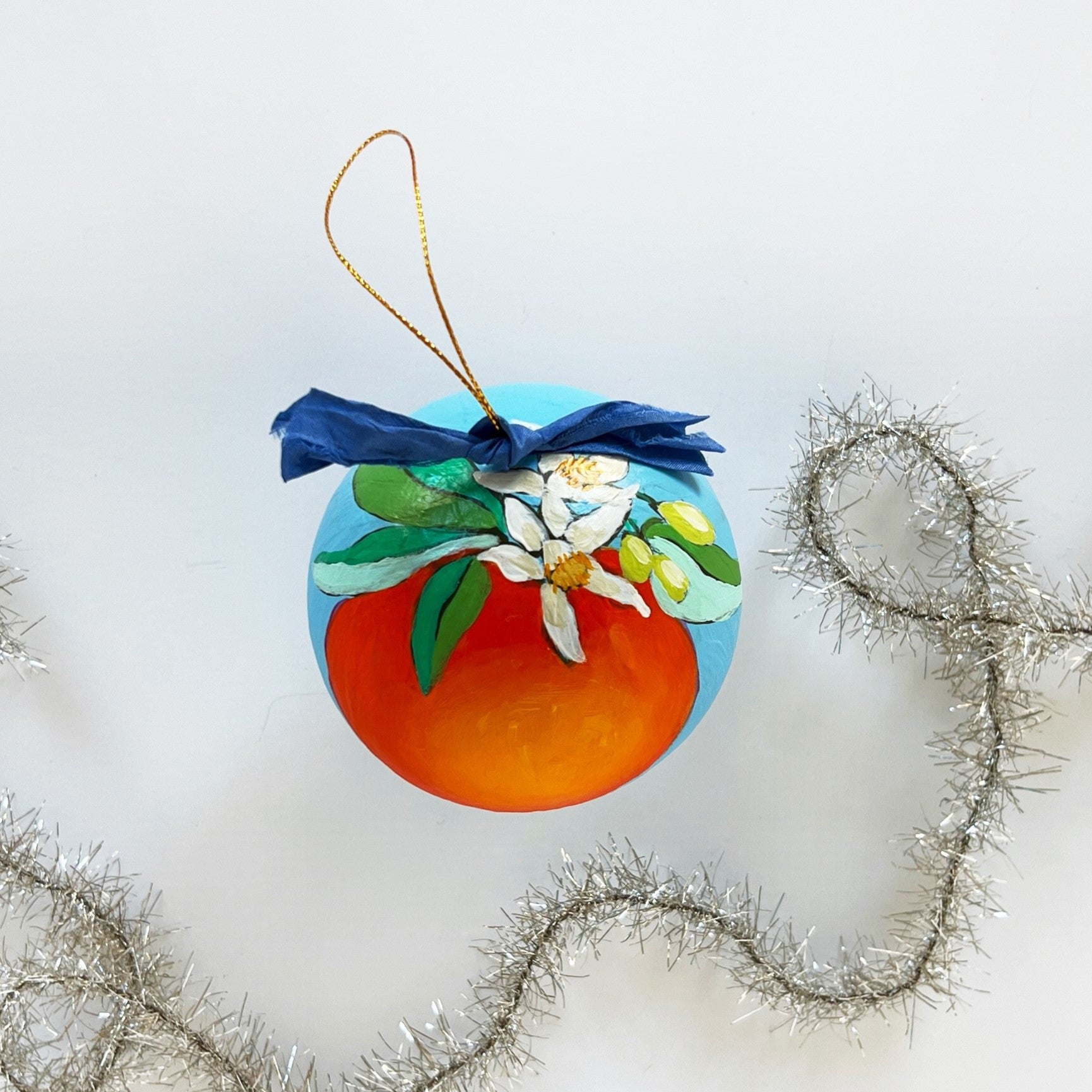 Azure Orange Blossom Round Ornament 1