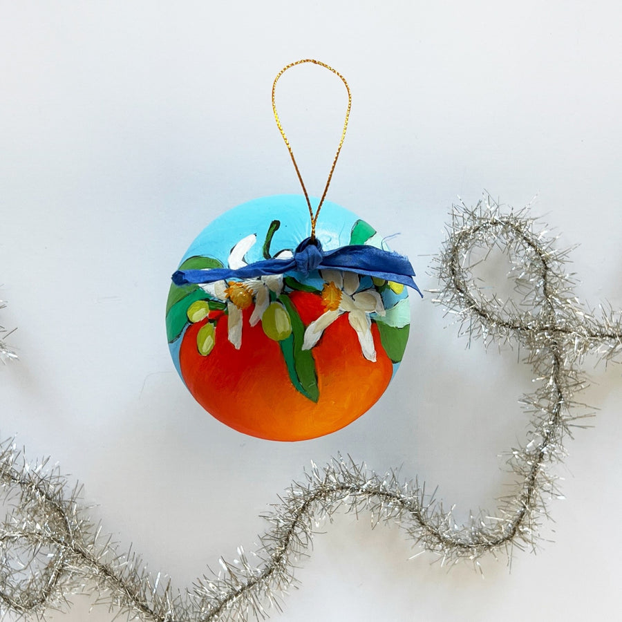 Azure Orange Blossom Round Ornament 2