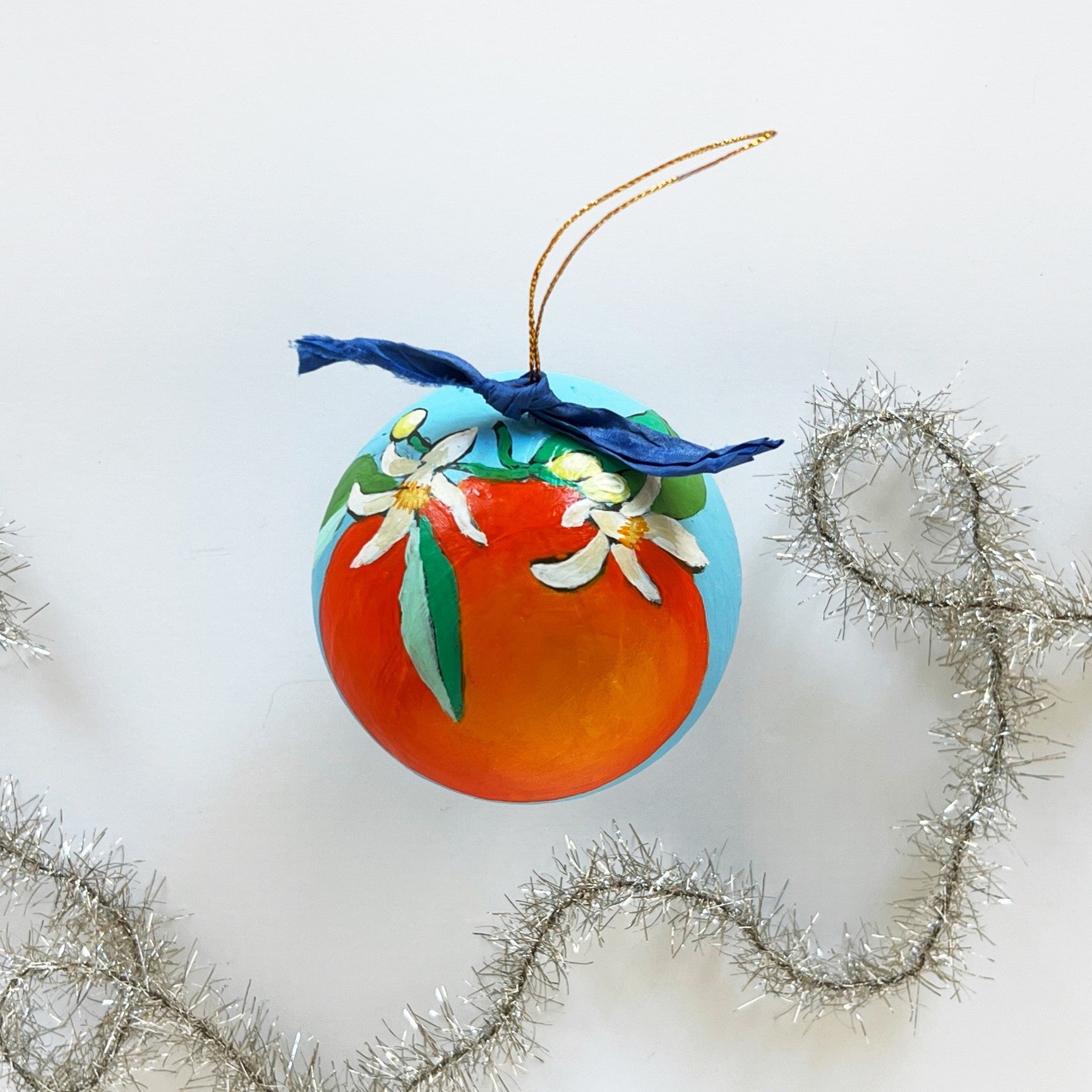 Azure Orange Blossom Round Ornament 3