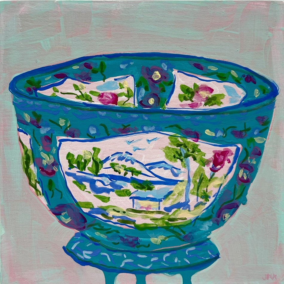 Blue Landscape Bowl, 6"x6" Painting