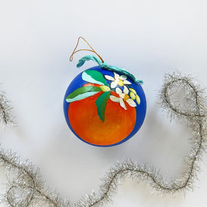 Cobalt Orange Blossom Round Ornament 1