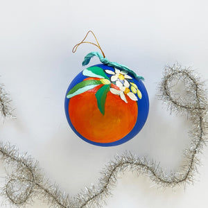 Cobalt Orange Blossom Round Ornament 1