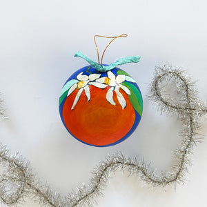 Cobalt Orange Blossom Round Ornament 2