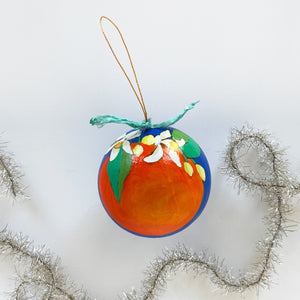 Cobalt Orange Blossom Round Ornament 3