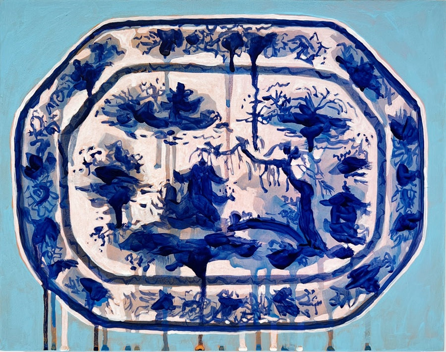 Cobalt Blue Scenic Platter, 11"x14" Painting
