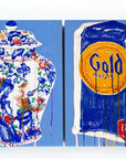 Blue and Gold Flour Sack, 16"x20" Painting