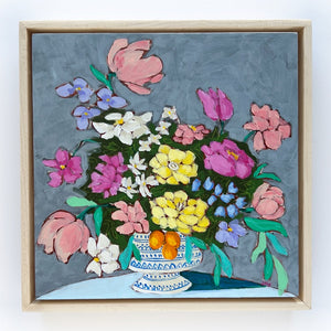 Gathered From the Gardens, 10"x10" Floral Painting (framed)