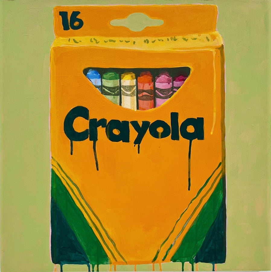 Green and Gold Crayon Box, 20"x20" Painting