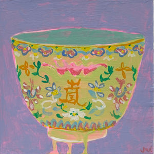 Green Floral Bowl, 6"x6" Painting