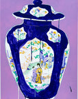 Indigo Lidded Scenic Jar, 18"x24" Painting