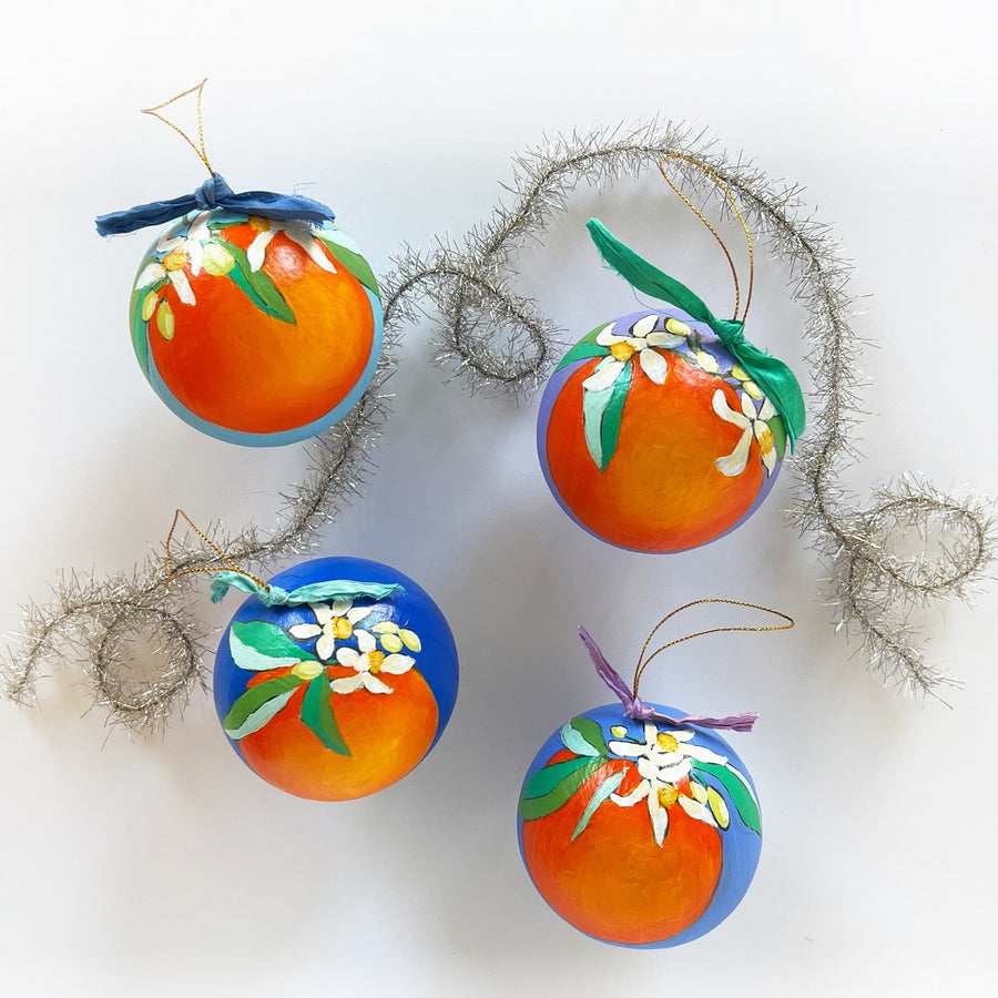 Cobalt Orange Blossom Round Ornament 2