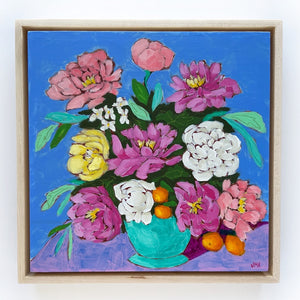 Peonies From Northern France, 10"x10" Floral Painting (framed)