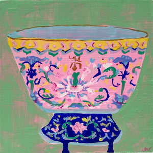Pink and Blue Footed Bowl, 6"x6" Painting