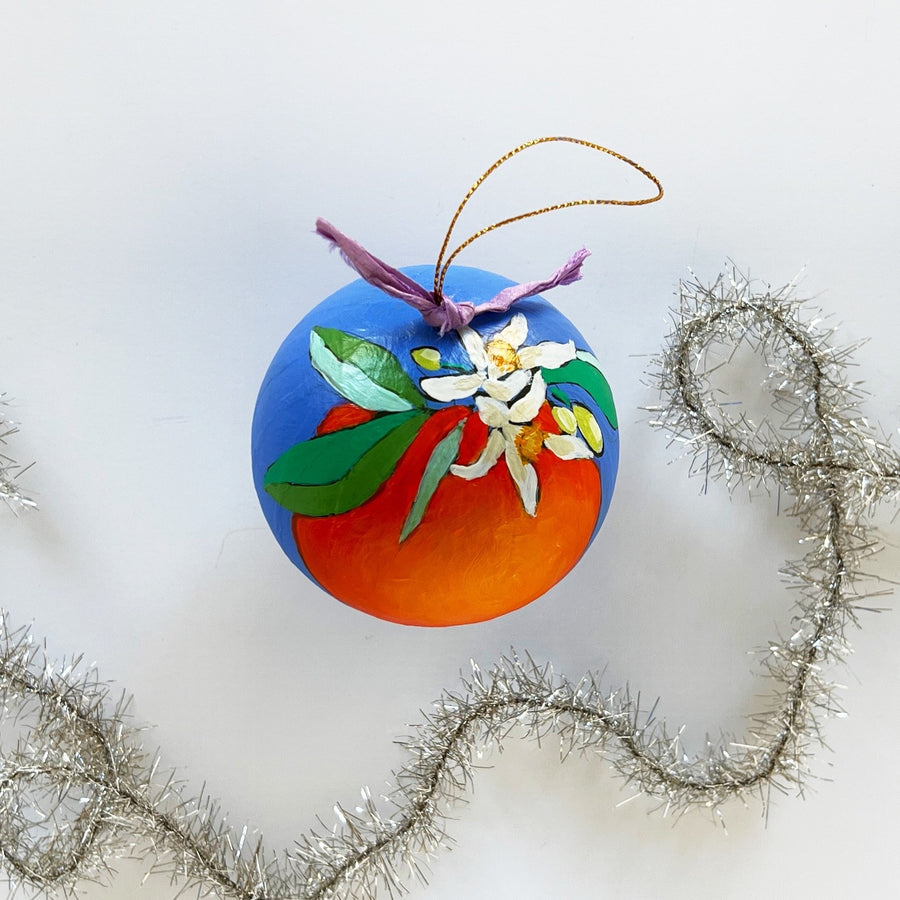 Royal Blue Orange Blossom Round Ornament 1