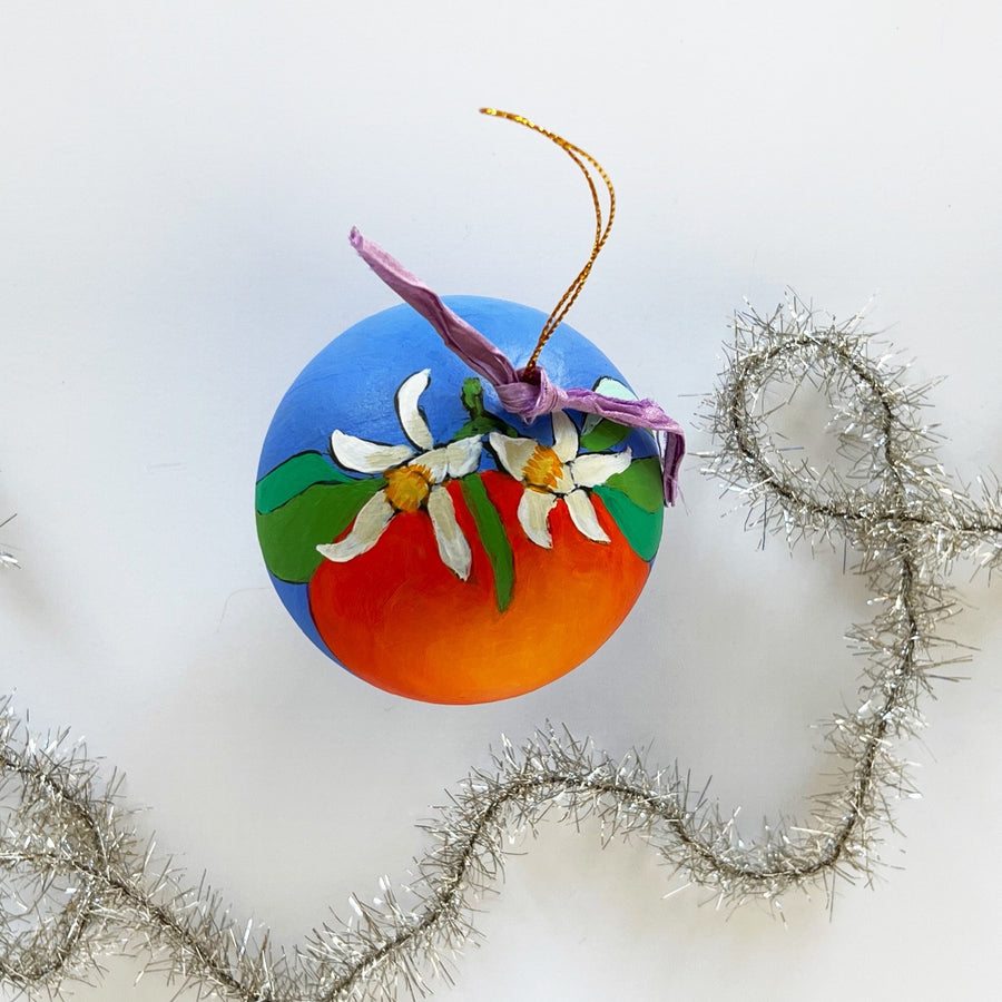 Royal Blue Orange Blossom Round Ornament 2