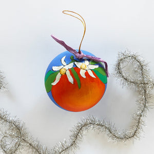 Royal Blue Orange Blossom Round Ornament 2