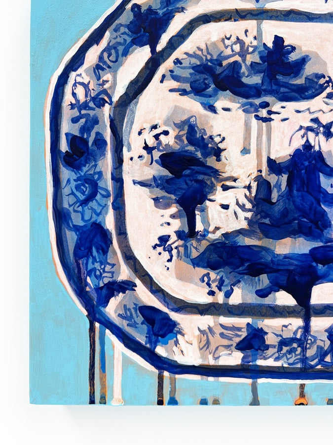 Cobalt Blue Scenic Platter, 11"x14" Painting