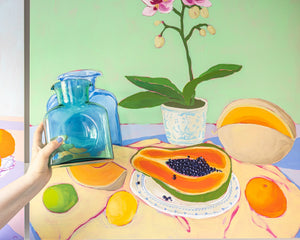 Still Life with Glass Water Bottle, 30"x30" Painting