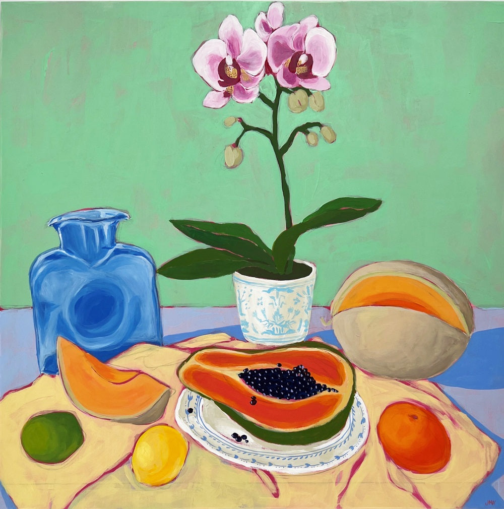 Still Life with Glass Water Bottle, 30"x30" Painting