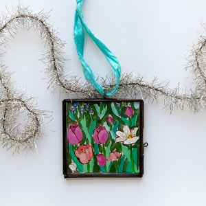 Mini Jardin Floral Still Life Ornament Teal 3
