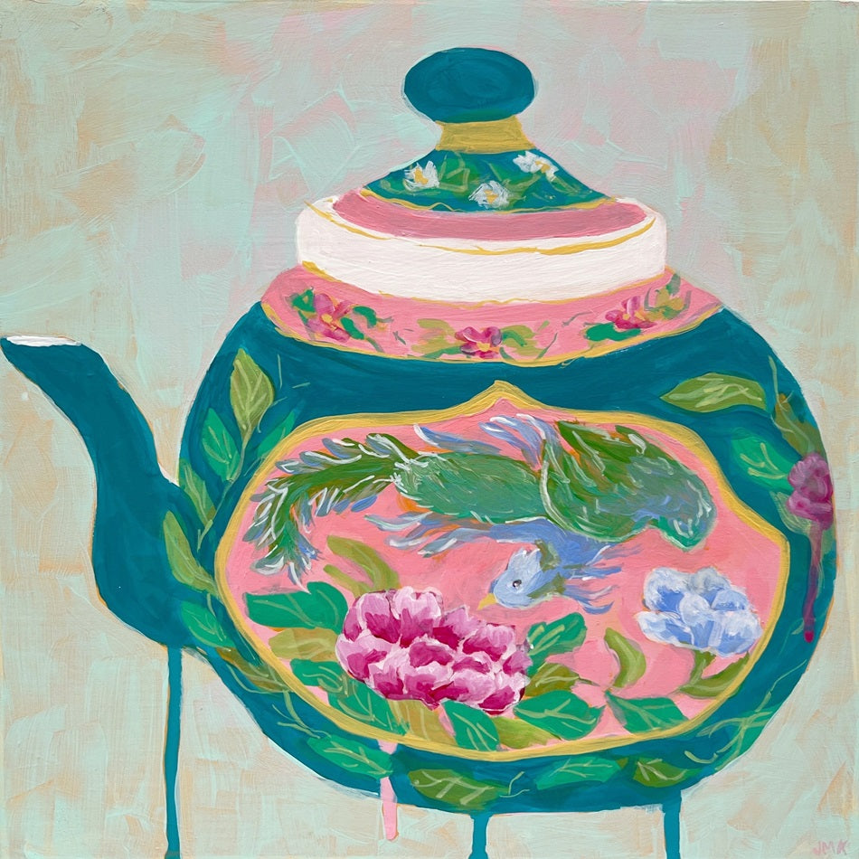 Teapot with Bird, 10"x10" Painting