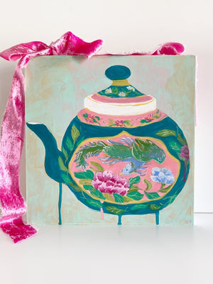 Teapot with Bird, 10"x10" Painting