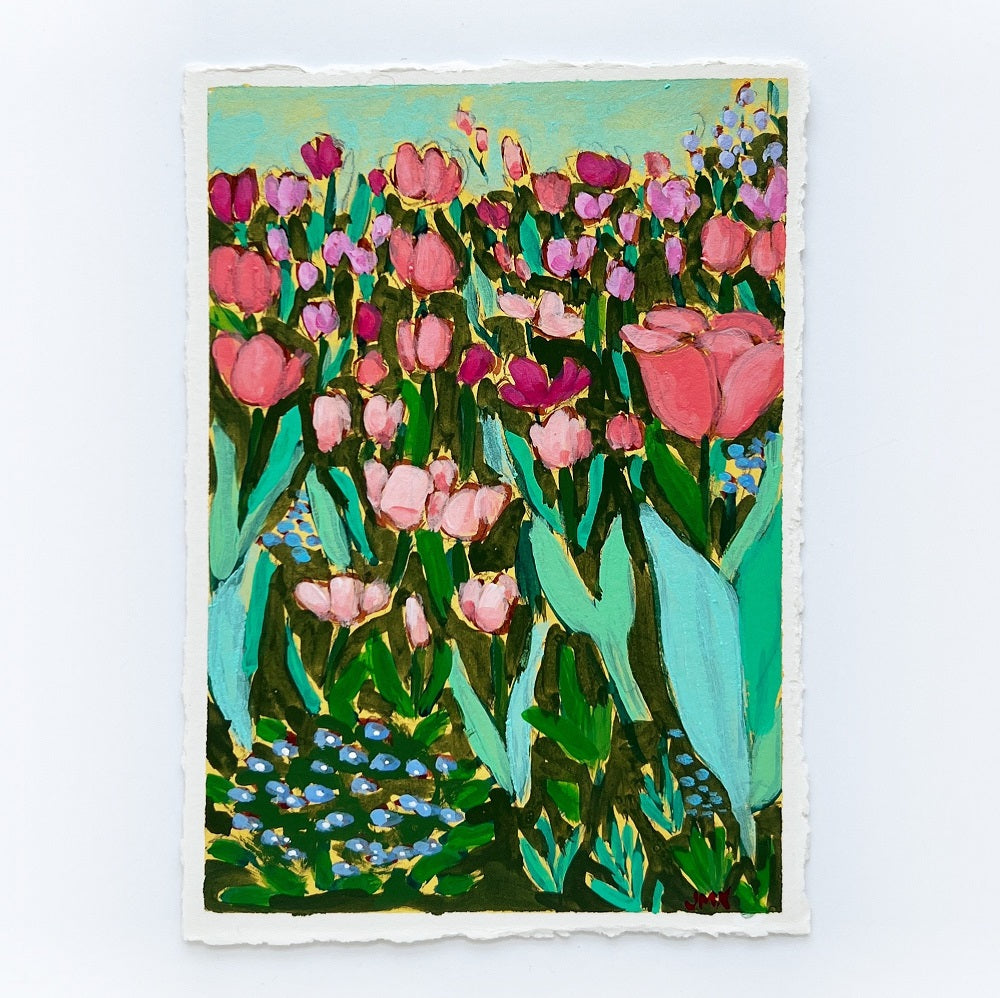 Tulip Field, 5x7" painting on paper // 11x13" framed