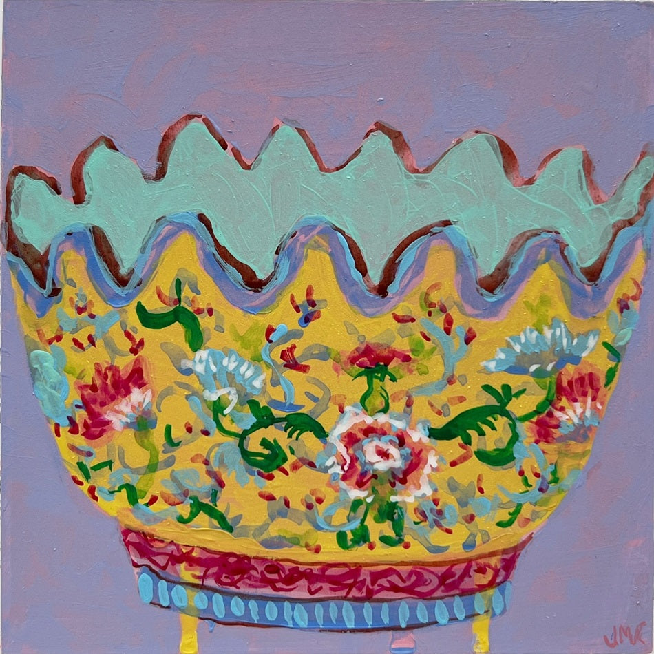 Yellow Scalloped Bowl, 6"x6" Painting