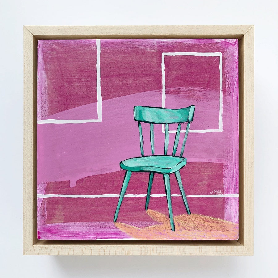 Chair in Seafoam, 6"x6" Painting (framed)