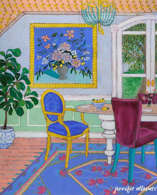 Dream Room 7 interior still life dining room painting by Jennifer Allevato