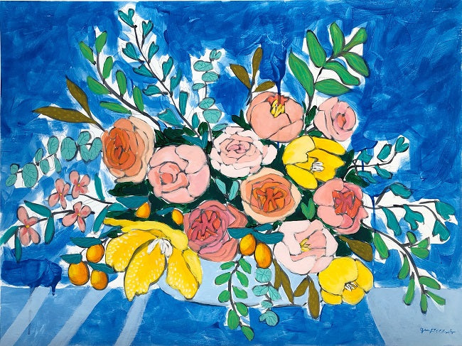 Jennifer Allevato blue floral painting Floral Variation 4 still life on paper