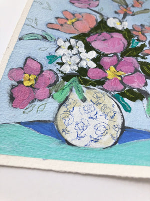 Flowers and Friends, 5"x7" Painting on paper