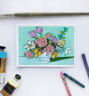 Flowers and Greens, 5"x7" Painting on paper