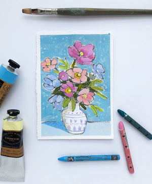 Flowers and Memories, 5"x7" painting on paper