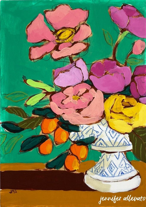 From a Table in Stars Hollow floral still life painting by Jennifer Allevato