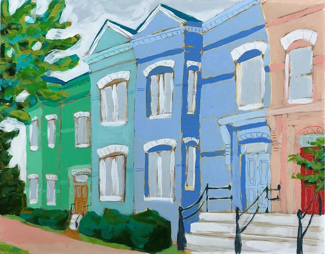 Honey I'm Home townhouse house scape painting by Jennifer Allevato art