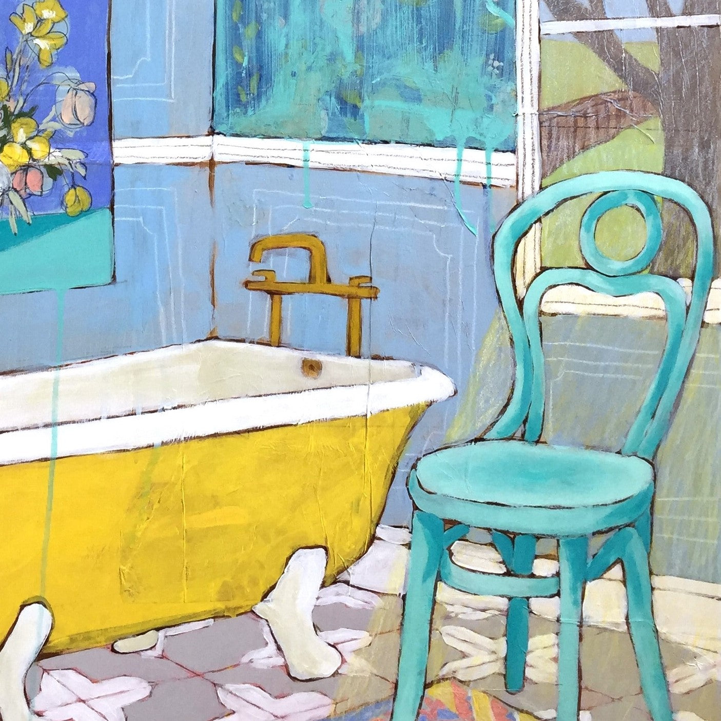 Jennifer Allevato painting detail La Salle de Bain en Bleu
