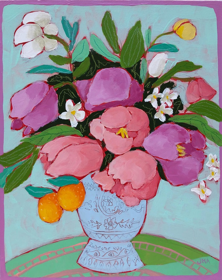 Lavender Lines and Flowers, 8"x10" Painting