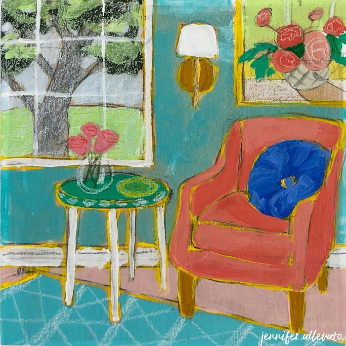 Seated 21 interior still life painting by Jennifer Allevato