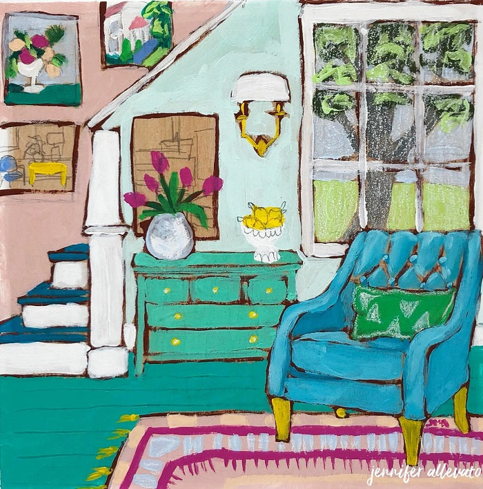 Seated 25 interior still life painting by Jennifer Allevato