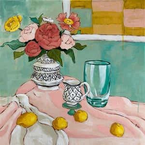 still life with a green vase painting by Jennifer Allevato fine art