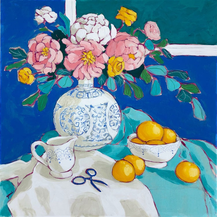 Still life with blue painting by Jennifer Allevato