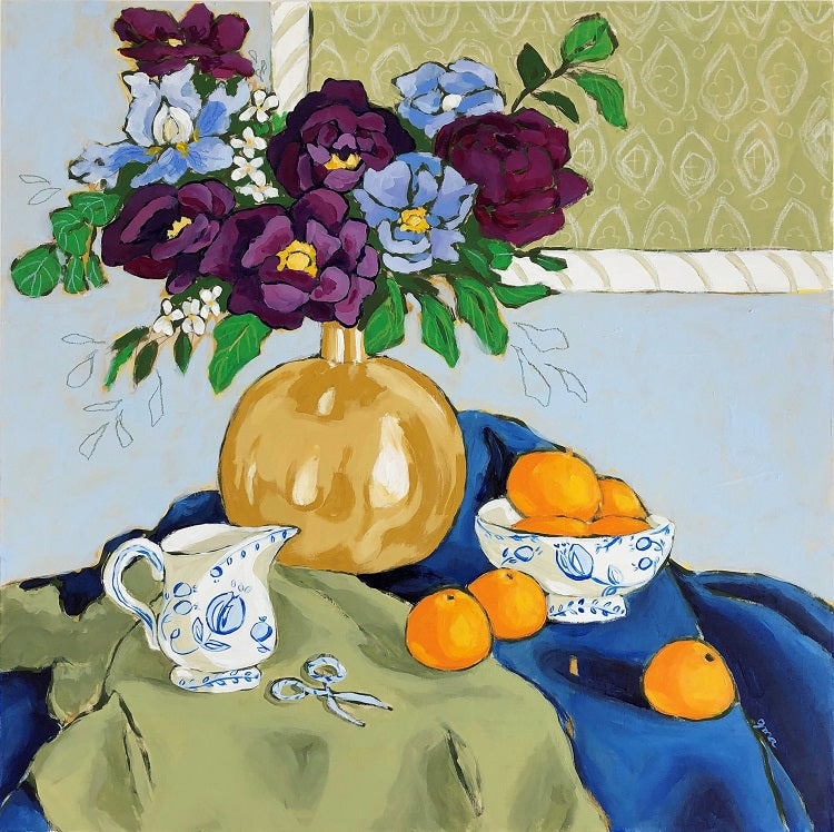 still life with violet painting by jennifer allevato fine art